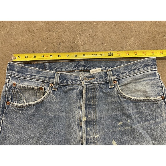 Levis 501 XX Jeans Mens 36x27 Light Wash Blue Straight Leg Button Fly Distressed - Picture 16 of 16
